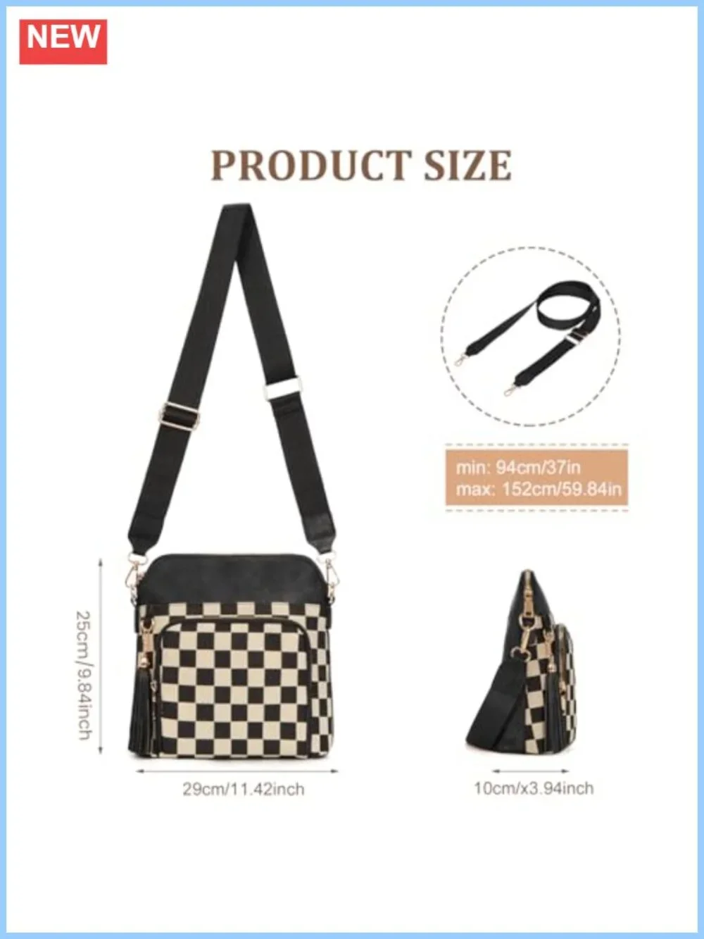 Checkered PU Leather Crossbody Purse for Women Plaid Medium Over Shoulder